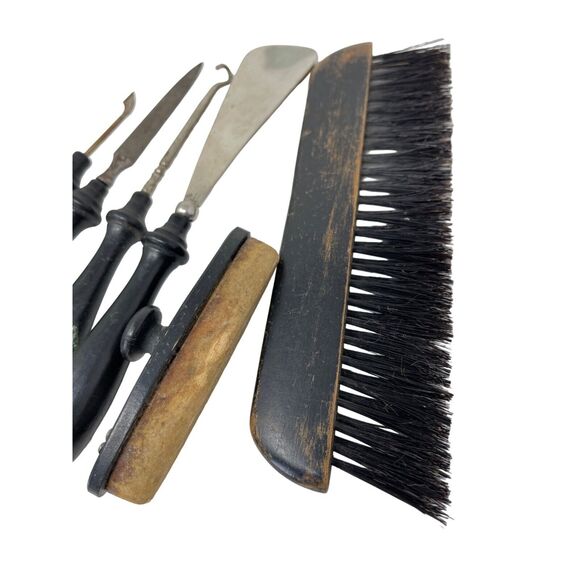 Victorian Vanity 6 PC Set Wood Ornate Decorated Nail Tools Shoe Horn Button Hook - Picture 7 of 12